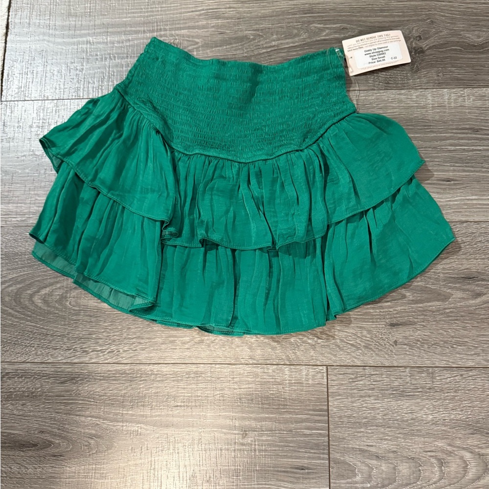 Green Bubble Mini Skirt with Ruffled Tiers